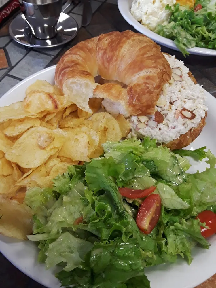 Chicken Salad with Almonds and Apples Croissant Chips and Side Salad